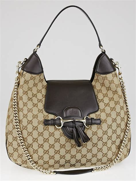 gucci beige ebony gg canvas emily original chain hobo|Bags .